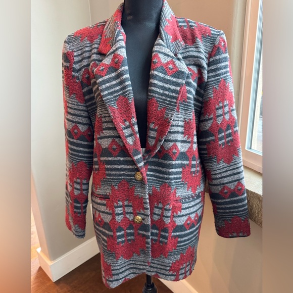 DANIELLE B - Vintage Red/Black/Gray Patterned Blazer Women’s Size Medium - Picture 2 of 16